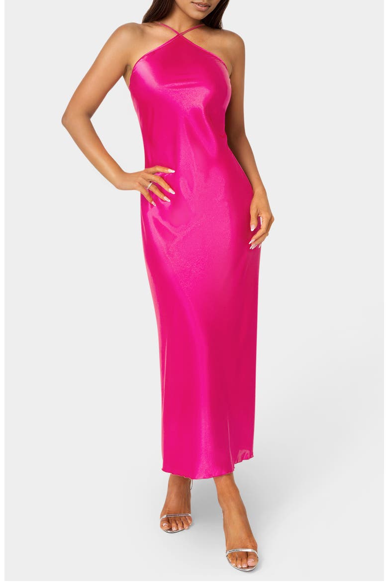 Satin Halter Dress, Main, color, FUCHSIA