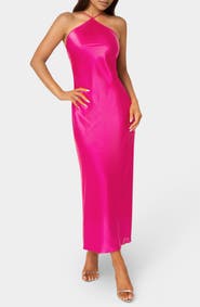 bebe Satin Halter Dress