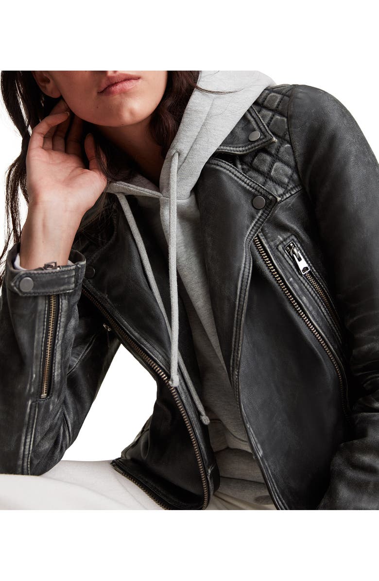 AllSaints Cargo Leather Biker Jacket, Alternate, color, 