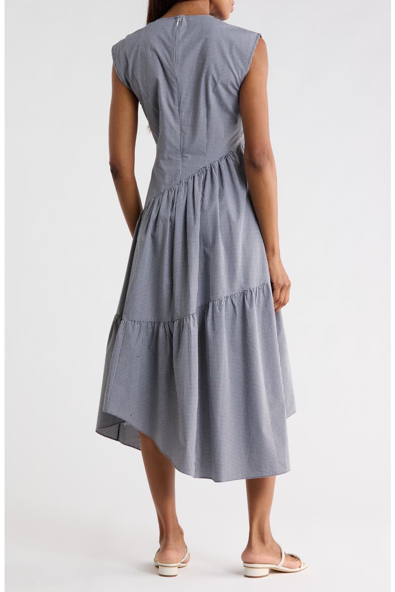 The Check Sleeveless Gathered Cotton Dress, Alternate, color, NAVY MULTI