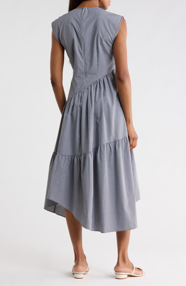 FRAME The Check Sleeveless Gathered Cotton Dress, Alternate, color, Navy Multi