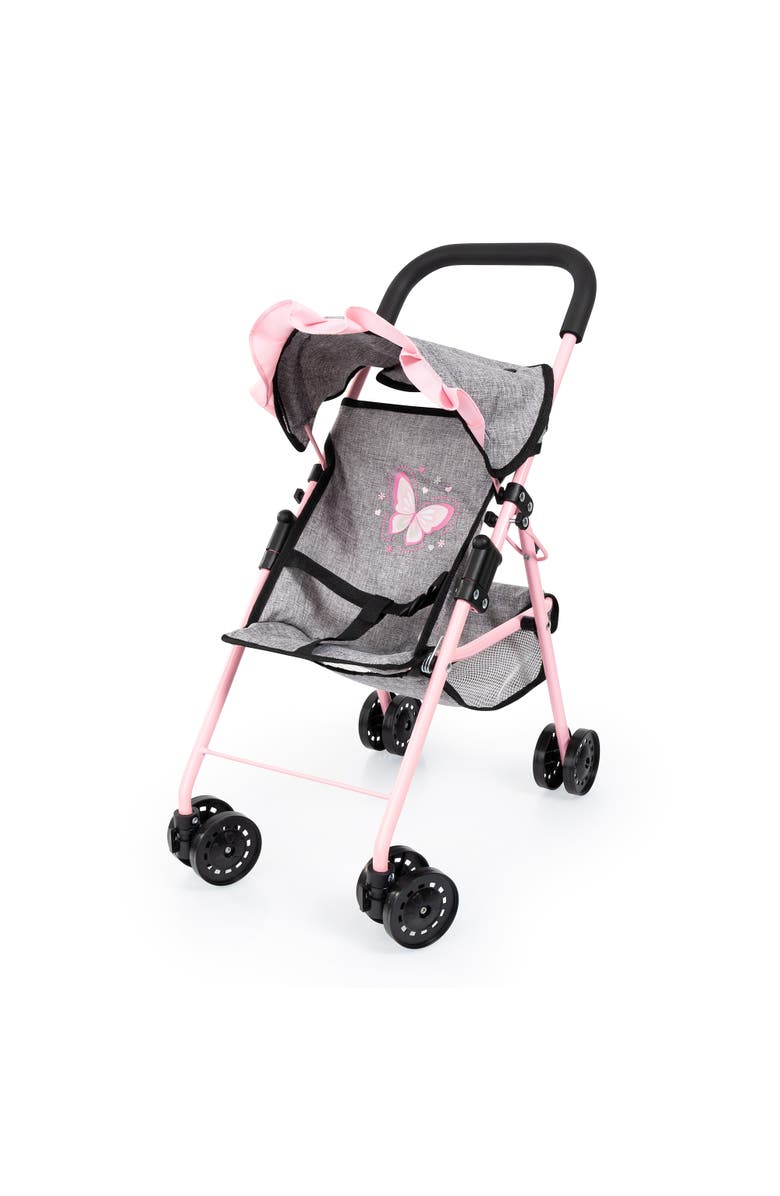 Bayer Design Doll Buggy Stroller W/ Sun Canopy, Grey, Pink, Butterfly, Alternate, color,