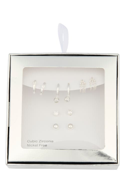 Nordstrom Rack Demi-fine 5-pack Assorted Everyday Essential Earrings In Silver