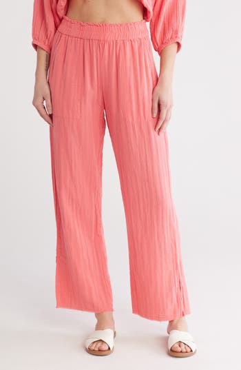 Elan Cotton Gauze Cover-up Pants In Coral