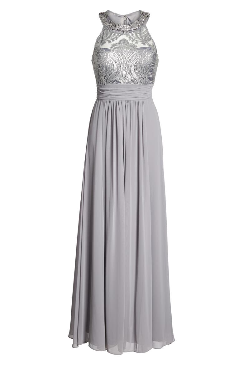 Lace Bodice Gown, Alternate, color, SILVER