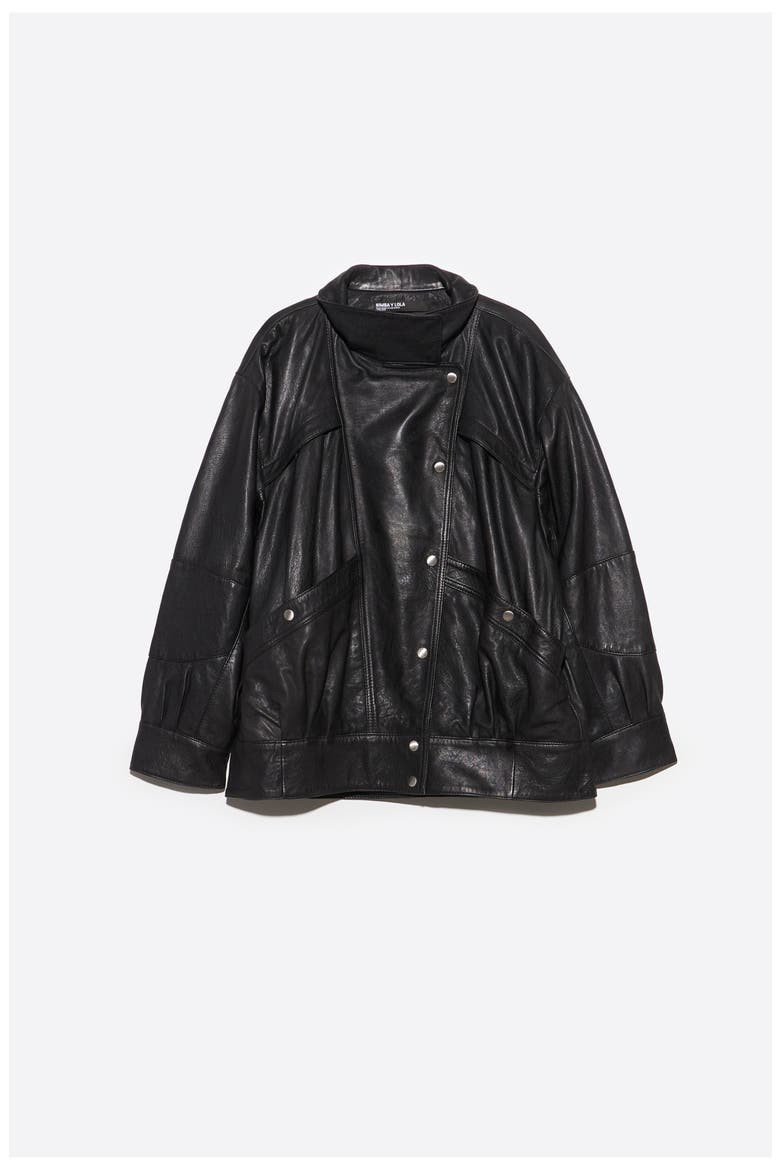 Leather Volume Jacket, Alternate, color, BLACK