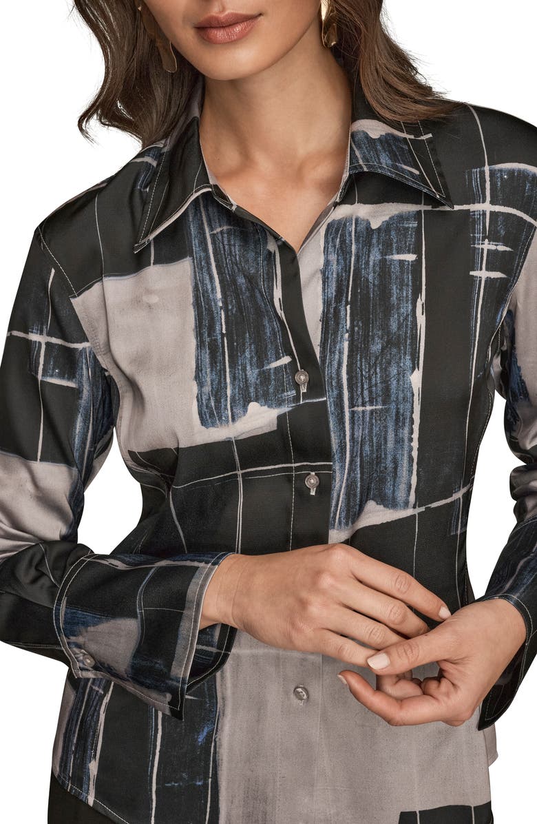 Donna Karan New York Print Satin Shirt, Alternate, color, Vapor Multi