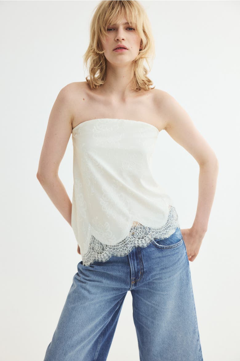 Asymmetric Jacquard-jersey Bandeau Top, Alternate, color, White