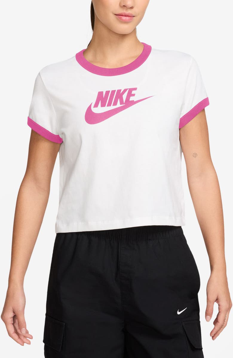 Nike Sportswear Ringer Logo Graphic T-Shirt, Main, color, White/ Playful Pink