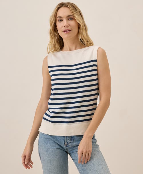 Pact Organic Cotton Classic Fine Knit Shell In Navy Laguna Stripe