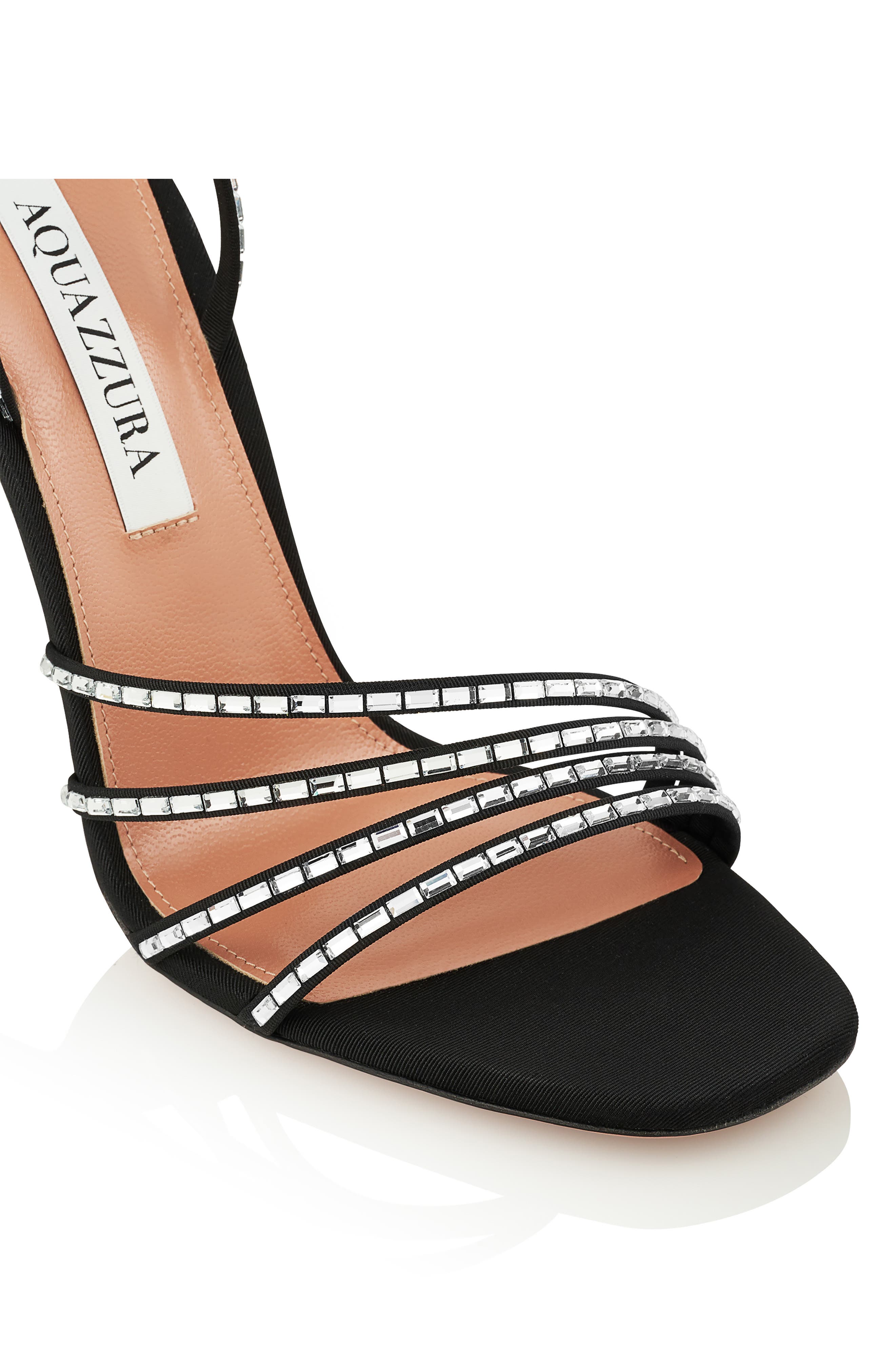 Aquazzura Mistica Crystal Embellished Ankle Strap Sandal, Alternate, color, Black