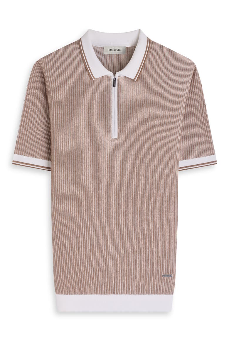 Ottoman Stitch Cotton & Silk Quarter Zip Polo Sweater, Alternate, color, TOBACCO