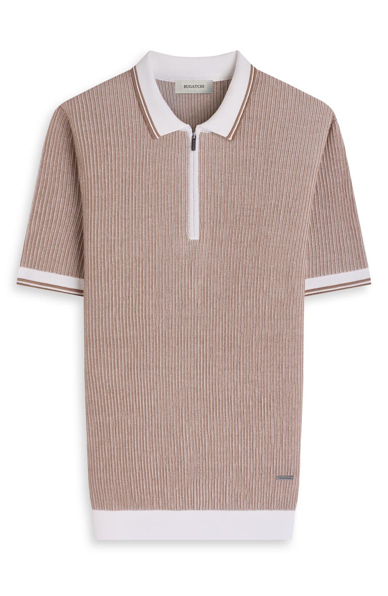 Bugatchi Ottoman Stitch Cotton & Silk Quarter Zip Polo Sweater, Alternate, color, Tobacco