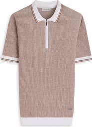 Bugatchi Ottoman Stitch Cotton & Silk Quarter Zip Polo Sweater