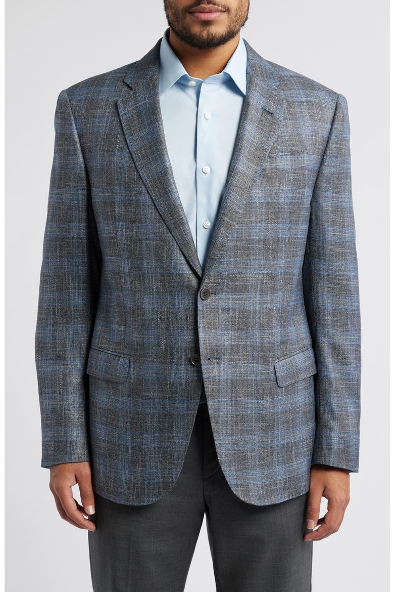 Plaid Sport Coat, Main, color, GREY