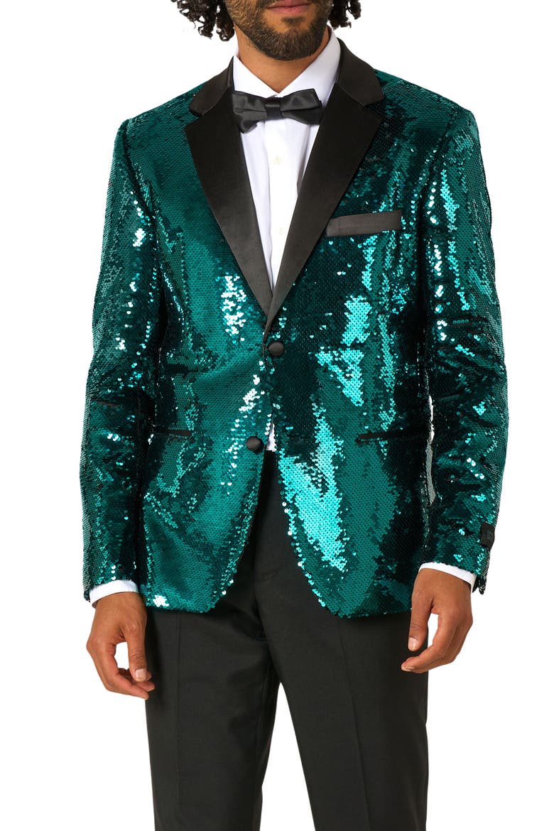 Terrific Teal Sequin Embellished Dinner Jacket, Main, color, TURQUOISE