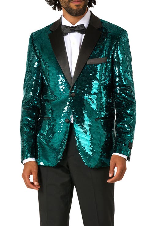 Terrific Teal Sequin Embellished Dinner Jacket (Regular & Big)