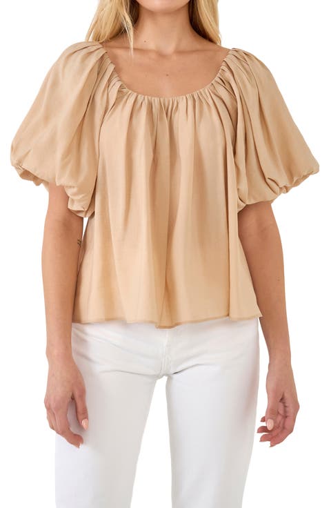 Pleated Puff Sleeve Blouse