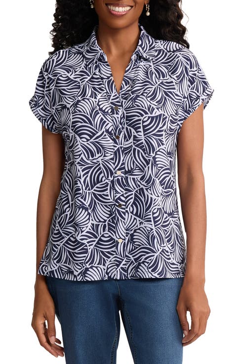 Leaf Print Button-Up Shirt