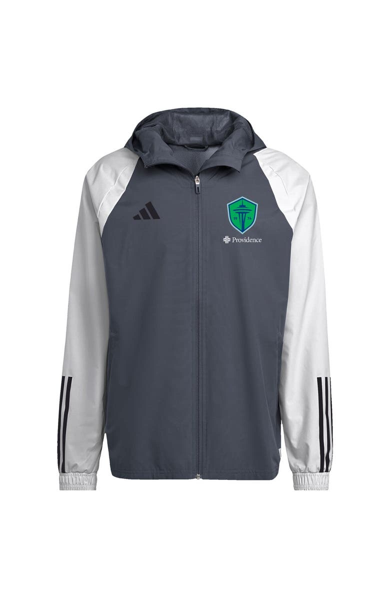 adidas Men's adidas Gray Seattle Sounders FC 2024 All-Weather Full-Zip Jacket, Main, color, Gray