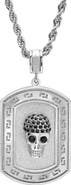 STEELTIME Men's Greek Key Skull Dog Tag Pendant Necklace
