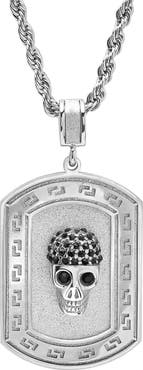 STEELTIME Men's Greek Key Skull Dog Tag Pendant Necklace