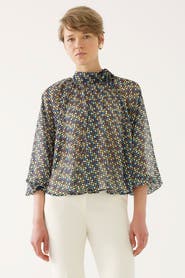 Exquise Printed Mock Neck Blouse
