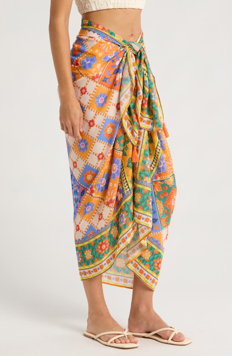 Agua Bendita Marine Tile Cover-Up Pareo, Alternate, color, Multicolor