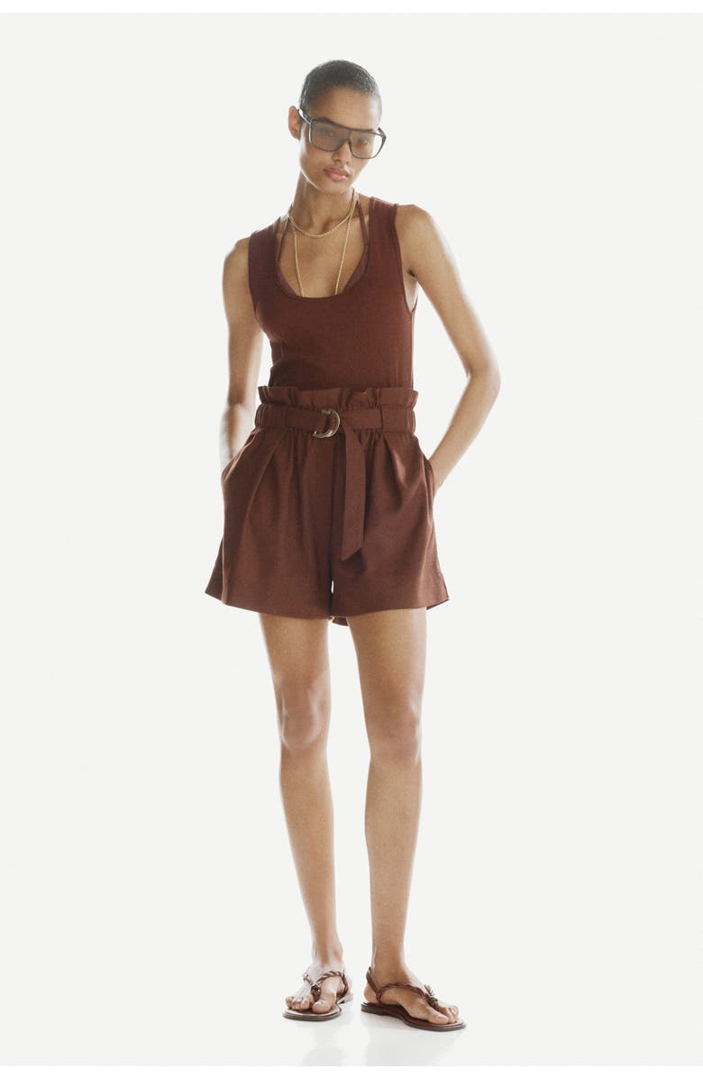 H&M Belted Paper Bag Shorts, Alternate, color, Dark Brown