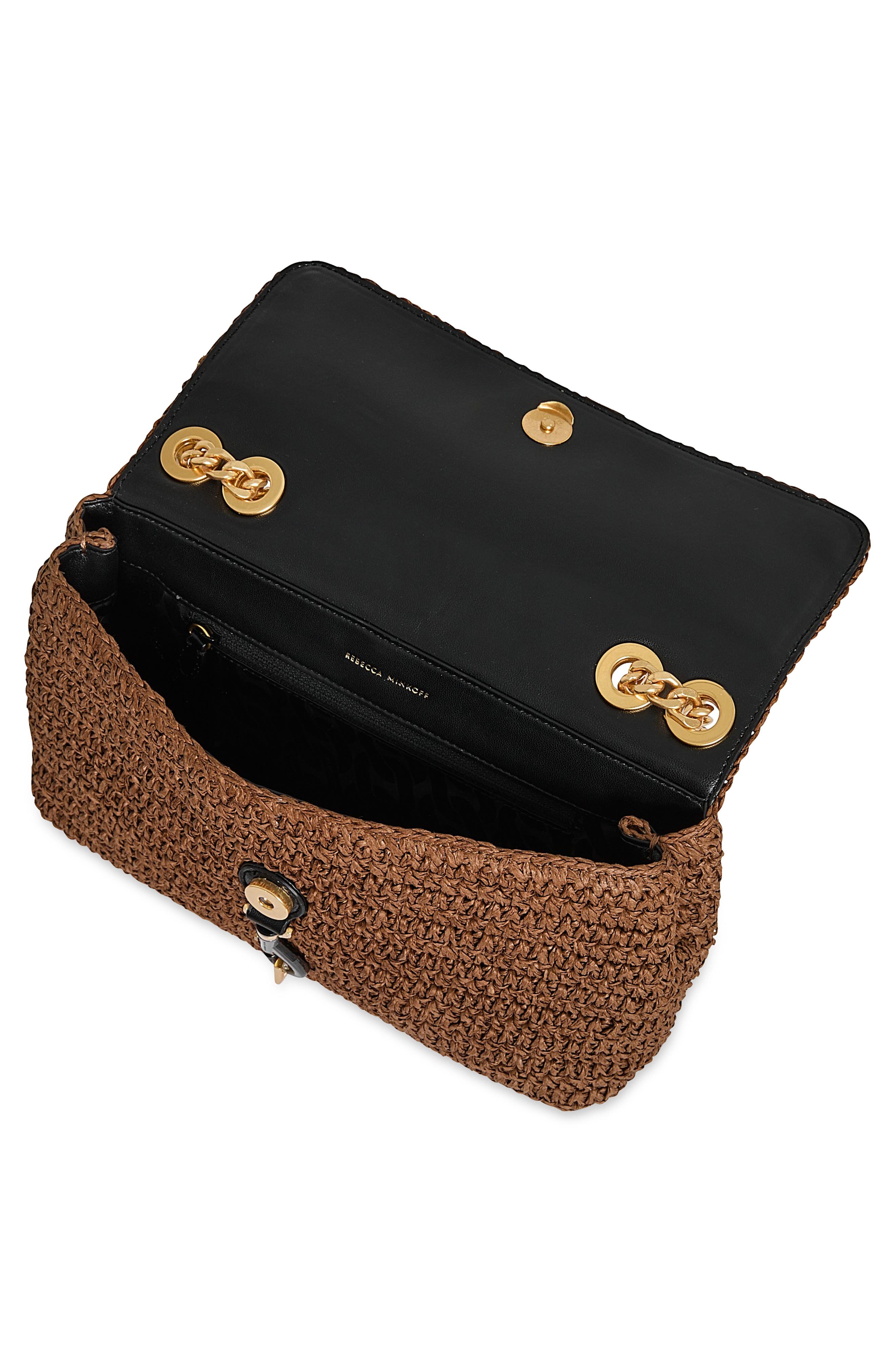 Rebecca Minkoff Medium Edie Crocheted Straw Crossbody Bag, Alternate, color, Tawny/ Black