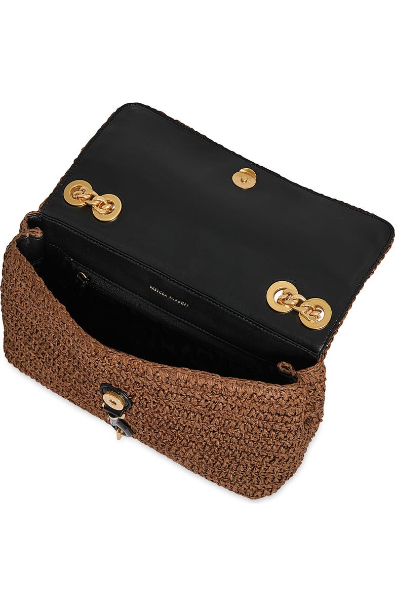 Rebecca Minkoff Medium Edie Crocheted Straw Crossbody Bag, Alternate, color, Tawny/ Black