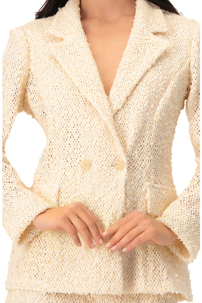 Textured sequin see-through blazer with tailored silhouette, Alternate, color, Natural