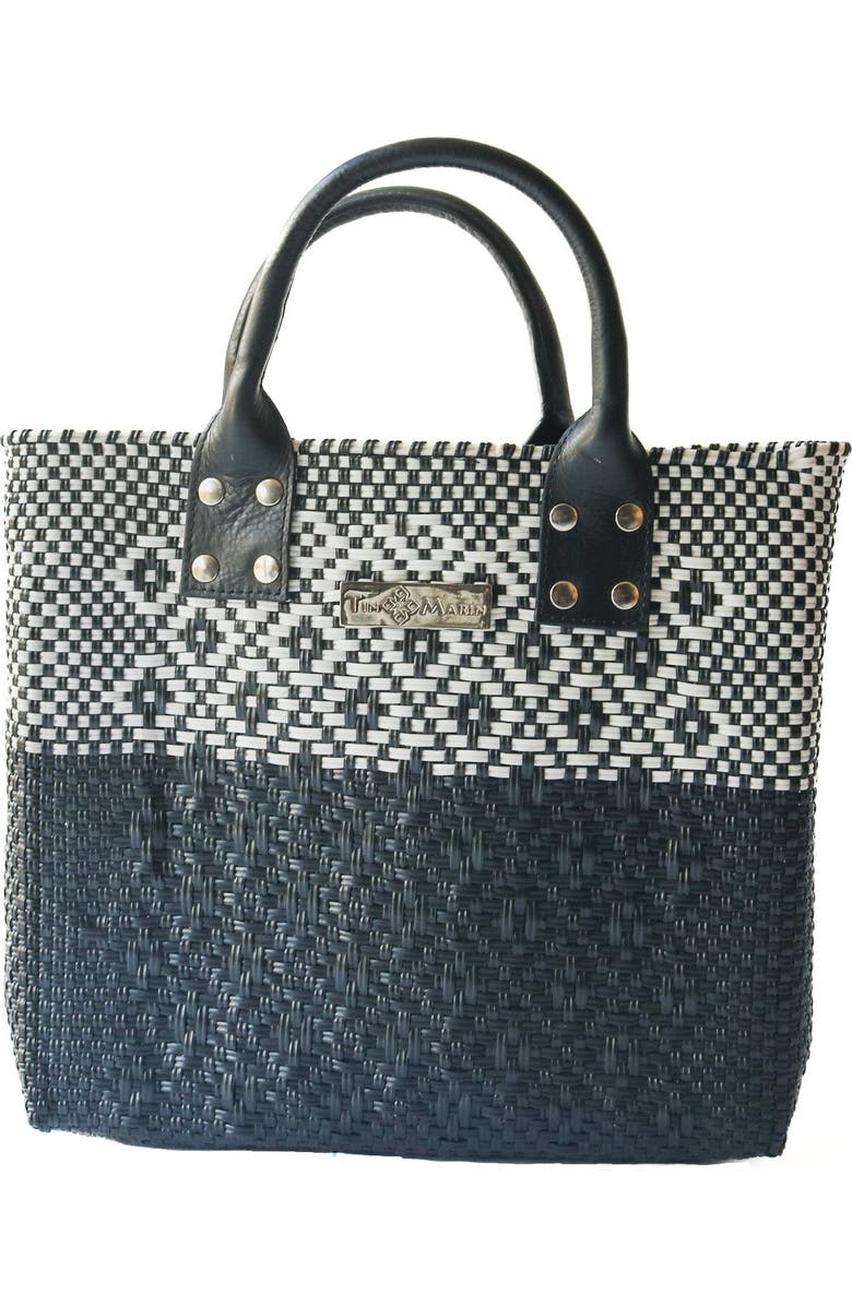 Tin Marin Black Large Woven Crossbody Bag, Main, color, Black Leather Straps