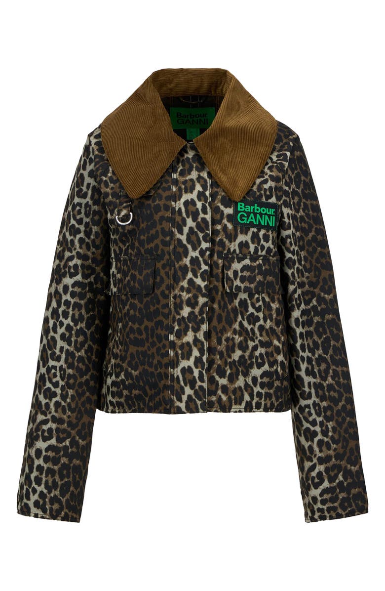 Barbour x Ganni Leopard Print Waxed Cotton Jacket, Alternate, color, 