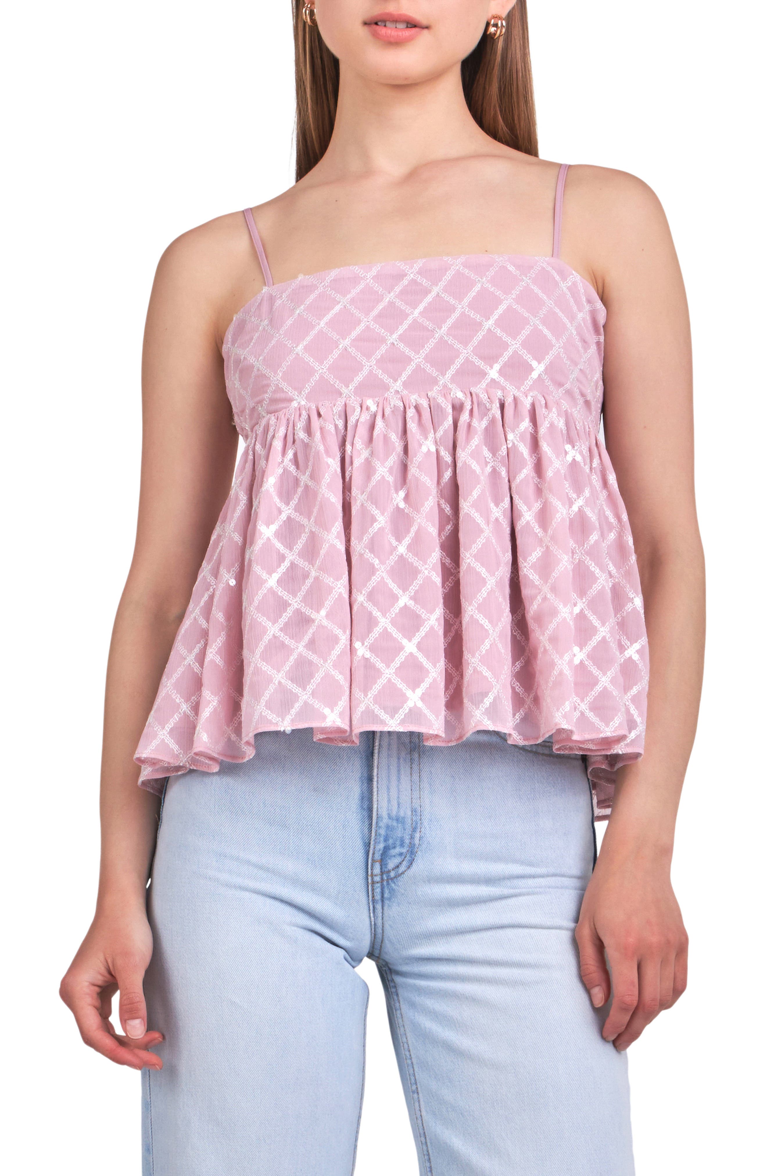 Sequin Embroidered Babydoll Top
