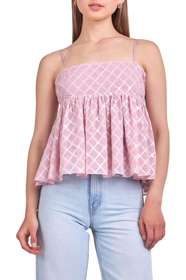 Sequin Embroidered Babydoll Top, Main, color, PINK