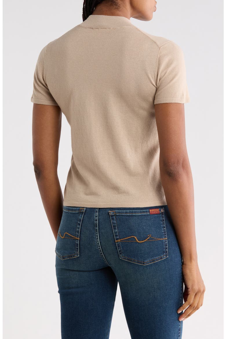 Mock Neck Short Sleeve Cotton & Wool Top, Alternate, color, WOOL BLEND OATM