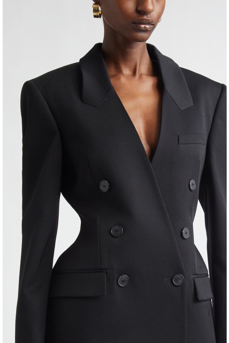 Double Breasted Integrated Collar Wool Jacket, Alternate, color, BLACK
