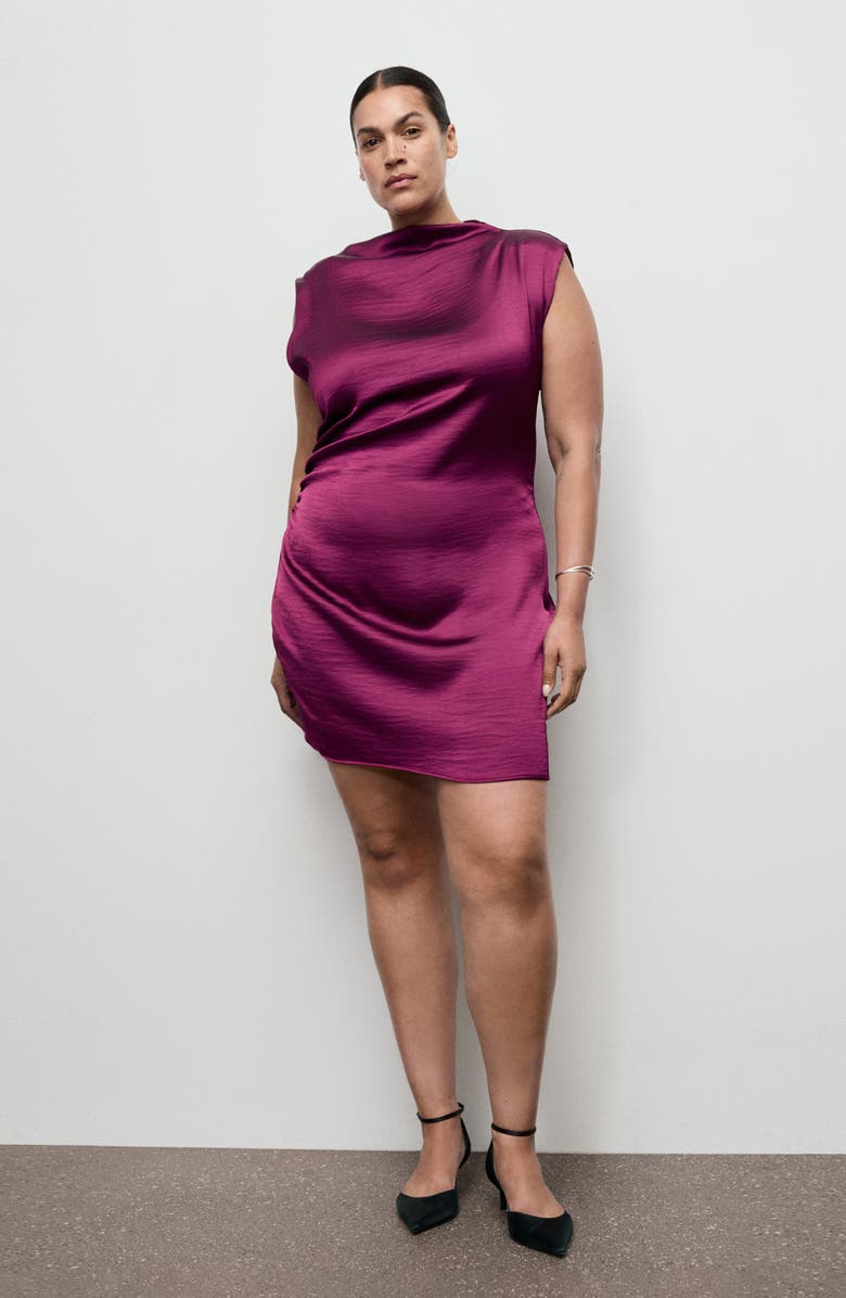 MANGO Sori Metallic Draped Minidress, Alternate, color, Strawberry