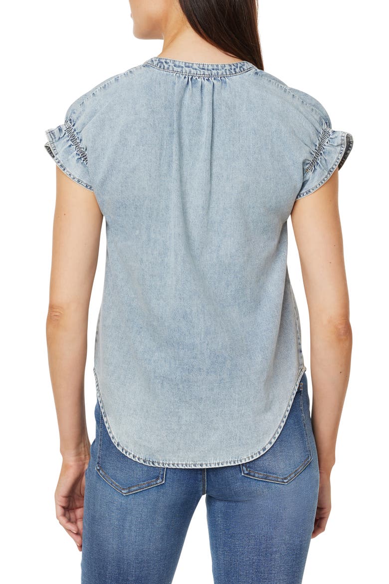 Ruffle Short Sleeve Denim Top, Alternate, color, CADIZ