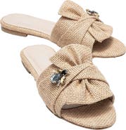 Prologue Shoes Daphne Raffia Bow Slide Sandal
