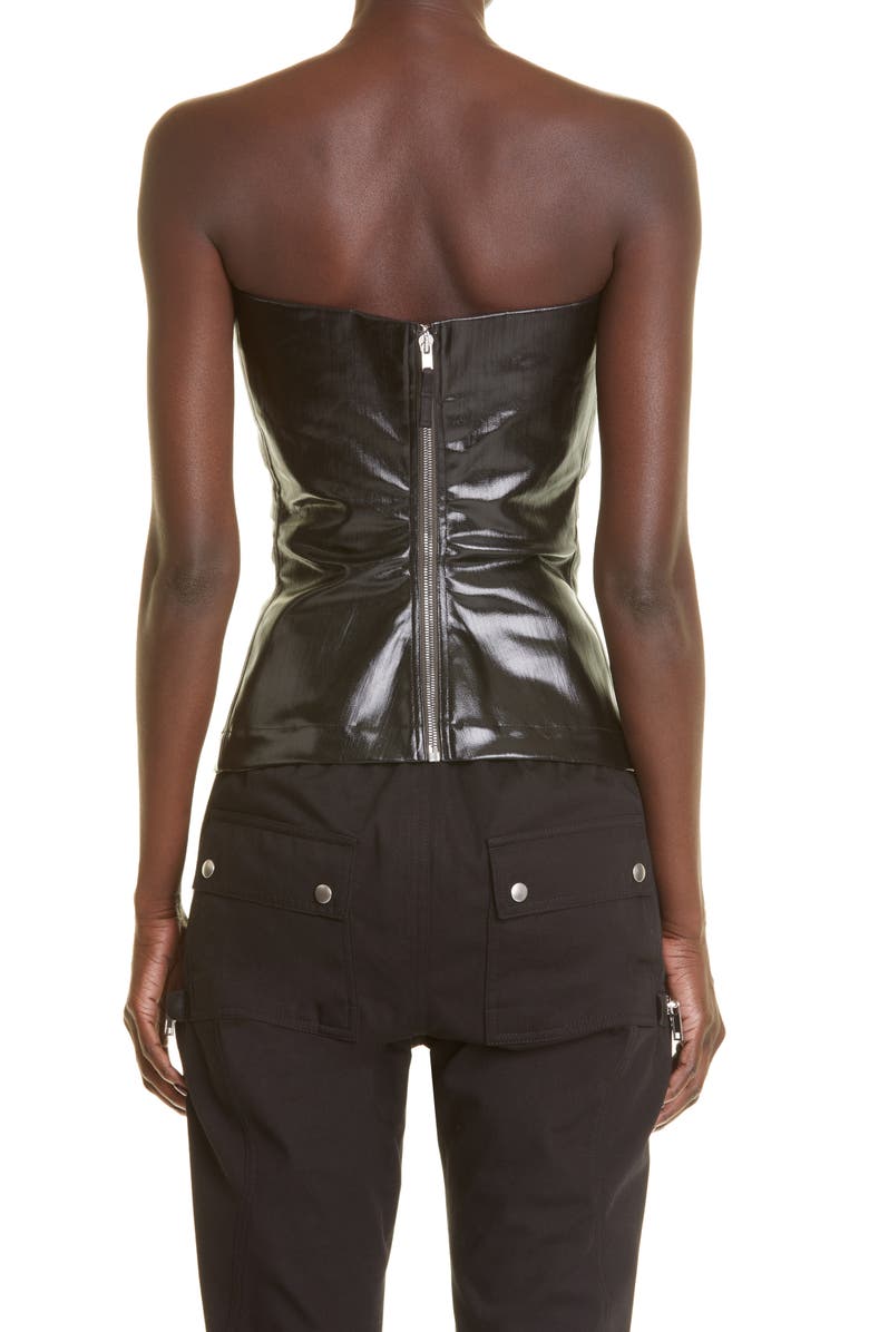Rick Owens Lacquered Stretch Denim Strapless Bustier Top, Alternate, color, 