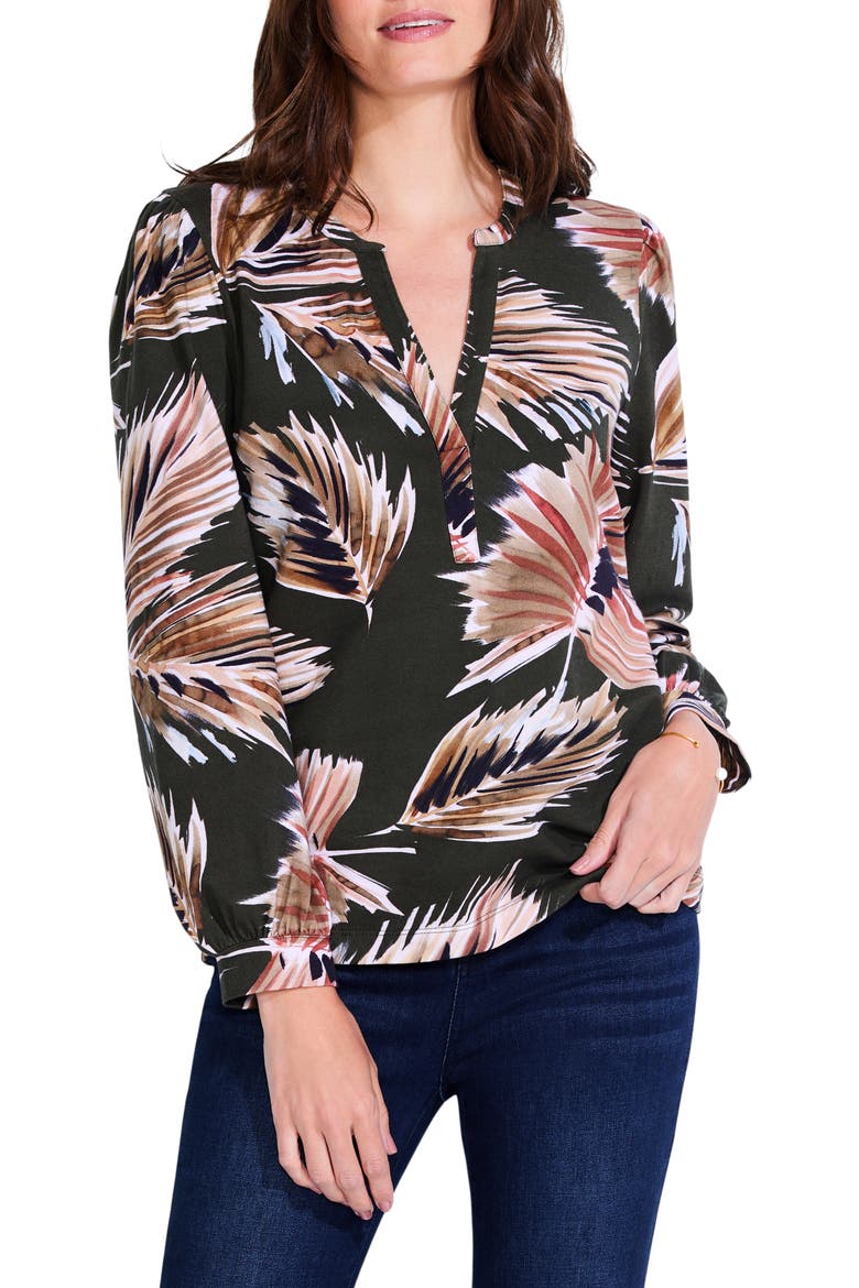 Frond Print Cotton Knit Popover Top, Main, color, GREEN MULTI