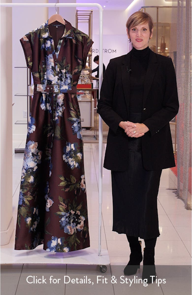 Floral Print Belted Satin Gown, sales video thumbnail