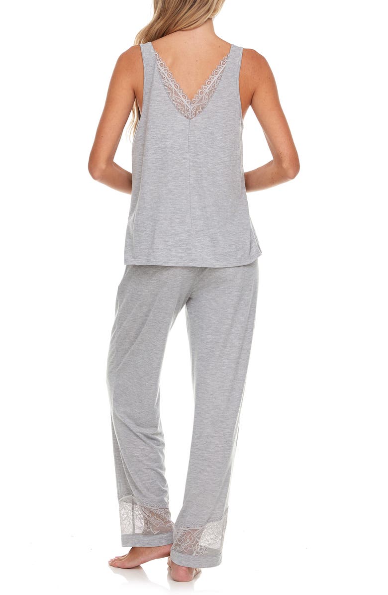 Flora By Flora Nikrooz Franny Lace Trim Tank & Pants Pajamas, Alternate, color, Heather Gray