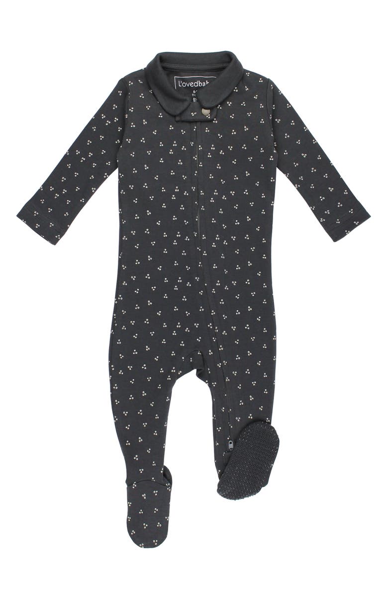L'ovedbaby Polo Organic Cotton Zip Footie, Main, color, Charcoal Dots