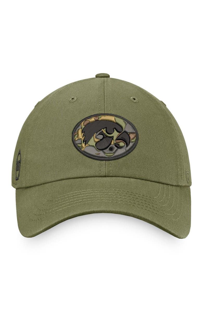 TOP OF THE WORLD Men's Top of the World Olive Iowa Hawkeyes OHT Military Appreciation Unit Adjustable Hat, Alternate, color, Olive