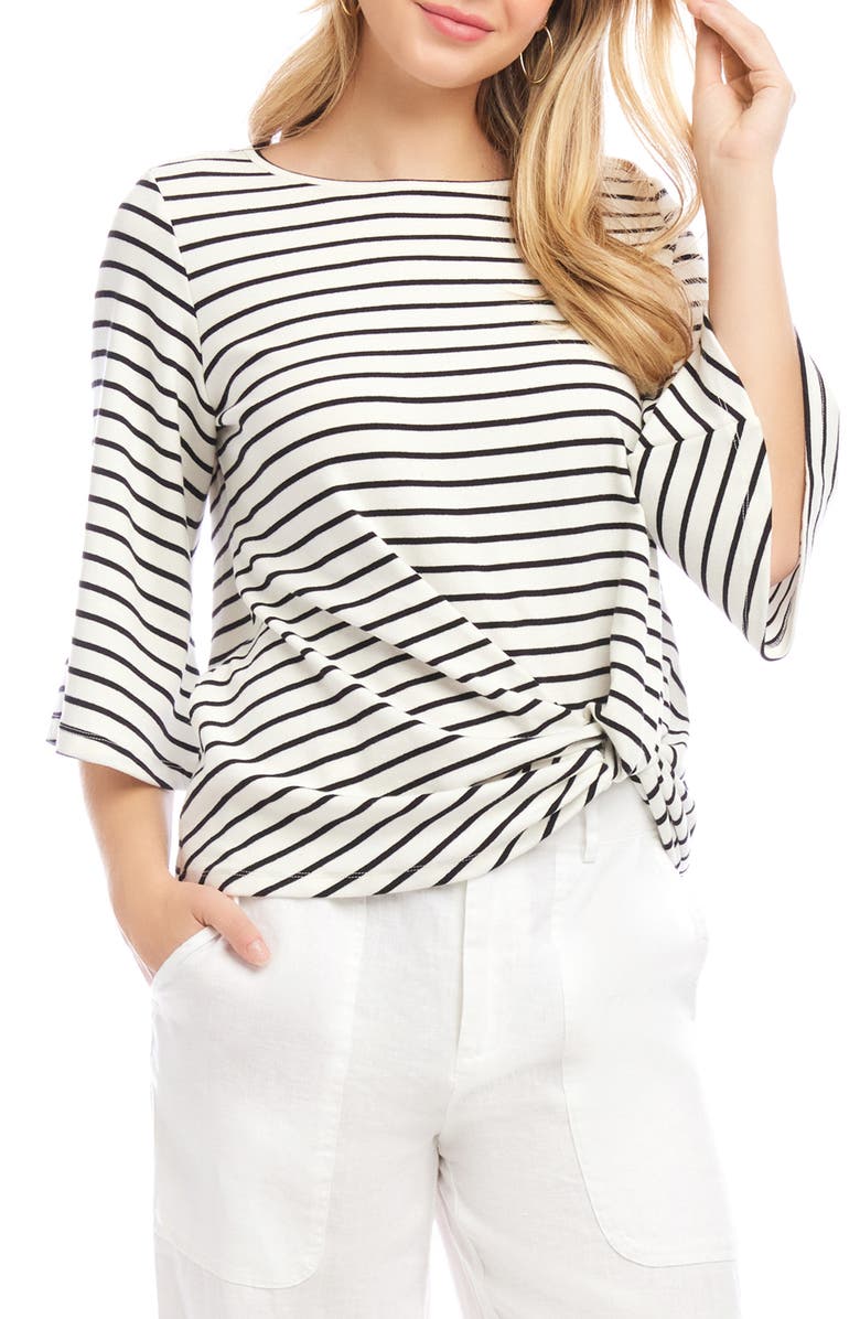 Karen Kane Stripe Pick-Up Hem Top, Main, color, White W/ Black