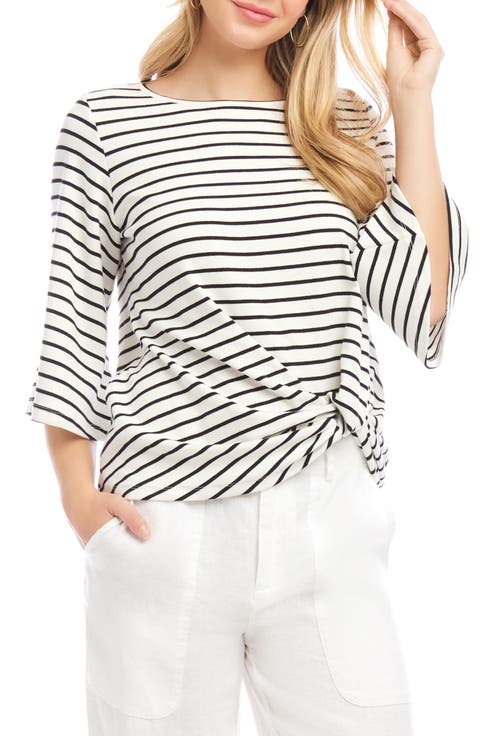 (取寄) カレンケーン レディース ブルゾン スリーブ トップ Karen Kane women Top Print Long Sleeve Border Print Peasant Top | Karen Kane