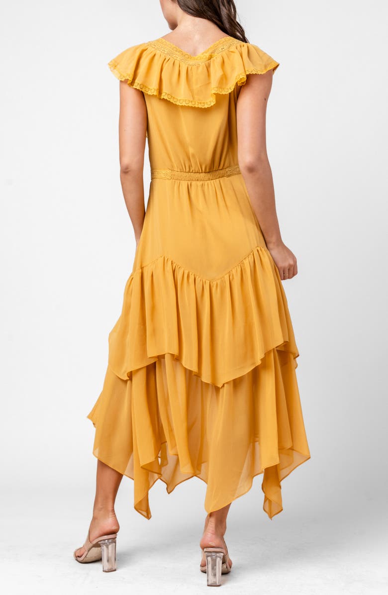 Beivy Ruffle Cascade Chiffon Dress, Alternate, color, Amber Haze